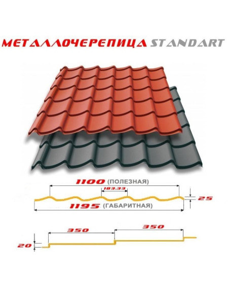 Металочерепиця STANDART ПОЛІЕСТЕР 0,45мм Корея