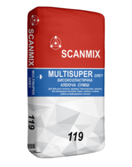 Клей для плитки і керамограніта SCANMIX MULTISUPER GREY 119 (СКАНМІКС МУЛЬТІСУПЕР СІРИЙ) 25кг