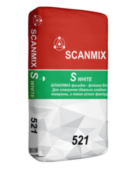 Шпаклівка фасадна фінішна біла SCANMIX S WHITE 521 (СКАНМІКС С 521) 20кг