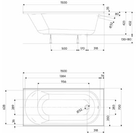 Ванна KOLO OPAL PLUS 150x70см без ніжок