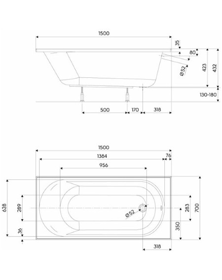 Ванна KOLO OPAL PLUS 150x70см без ніжок