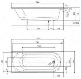 Ванна KOLO OPAL PLUS 170x70см без ніжок