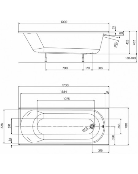 Ванна KOLO OPAL PLUS 170x70см без ніжок